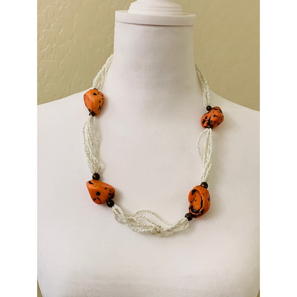 You & i Orange and White Beaded Necklace, 20" - 24" Long